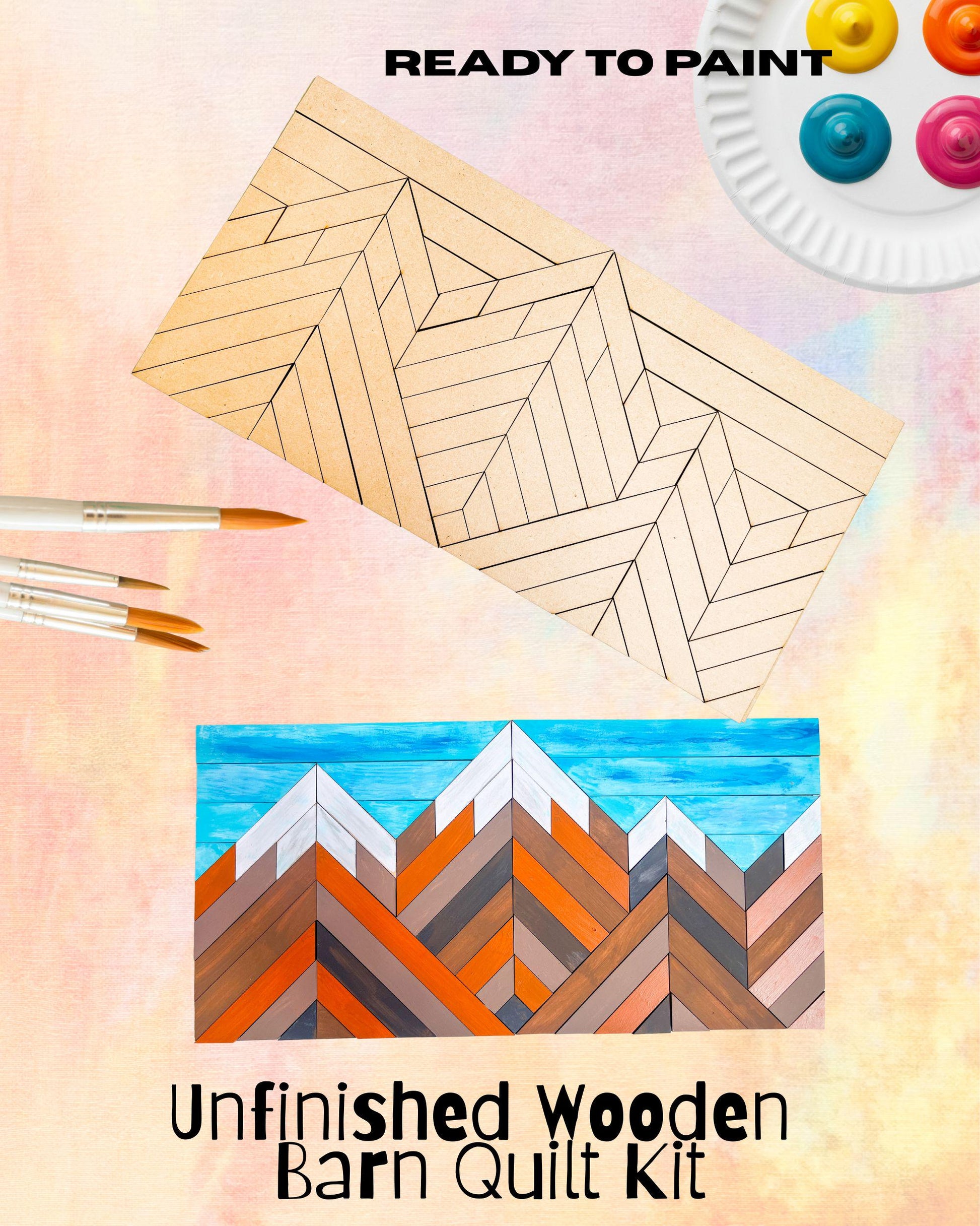 Mountain Art Wooden Wall Art, National Park DIY Crafts for Adults Unfinished Sign to Paint | Group Painting Kit |  4 Mountainous Peaks - A Vision to Remember