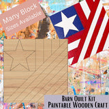 American Flag with Star Barn Quilt Block | Unfinished Wood DIY Kit | Multiple Sizes