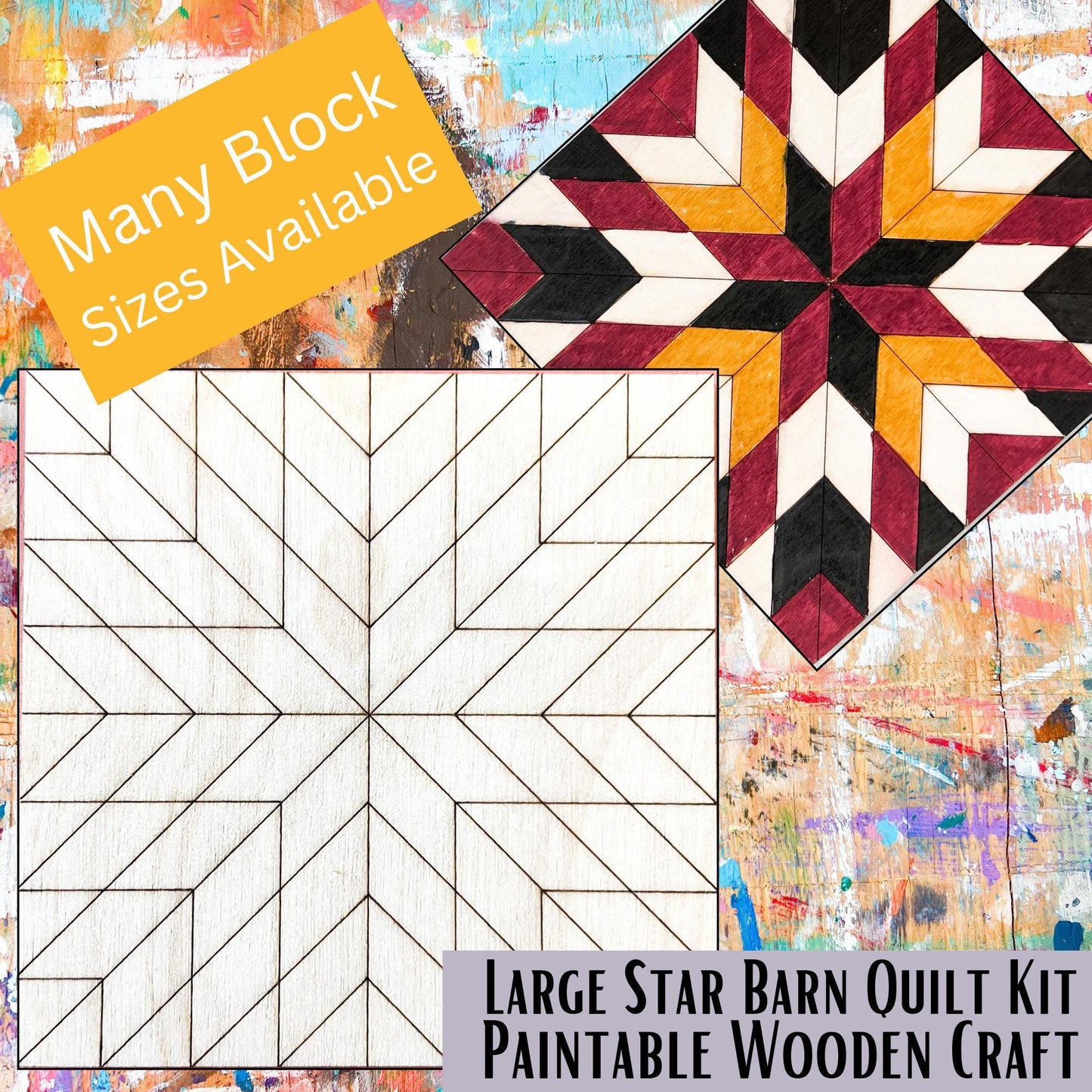 Large Wooden Star Barn Quilt Block: DIY Craft Kit | Barn Art Project DIY Wood Door Hanger | Group Painting Kit - A Vision to Remember