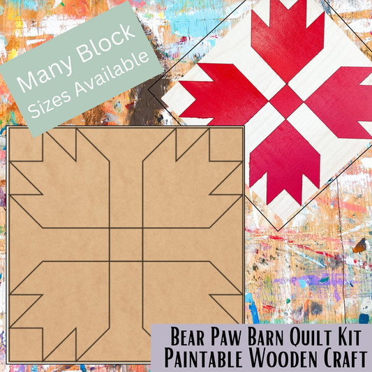 Wooden Barn Quilt Kit: Unfinished Bear Paw Pattern | Paint Your Own Quilt Patterns for Adults & Kids - A Vision to Remember