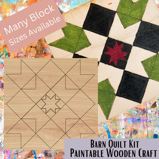 Star Barn Quilt Block: Cottage Chic DIY Kit for Adults |  DIY Barn Quilt Art | Quilted Wood Blocks | Paint Your Quilt - A Vision to Remember
