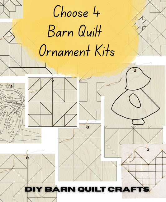 Barn Quilt Ornaments: Pick 4 Mini DIY Craft Kit | Pick Your Own Set Mix & Match | 3" Hang Tag Gift Set DIY - A Vision to Remember