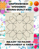 Floral Barn Quilt Christmas Ornament DIY Kit: Unfinished Wood, Swoon Star Flower Barn Quilt Pattern | Mini Hang Tag Craft Kit Make Take