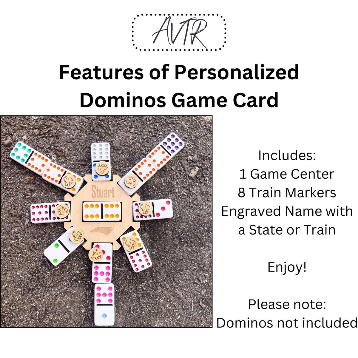 Personalized engraved wooden Mexican Train domino hub