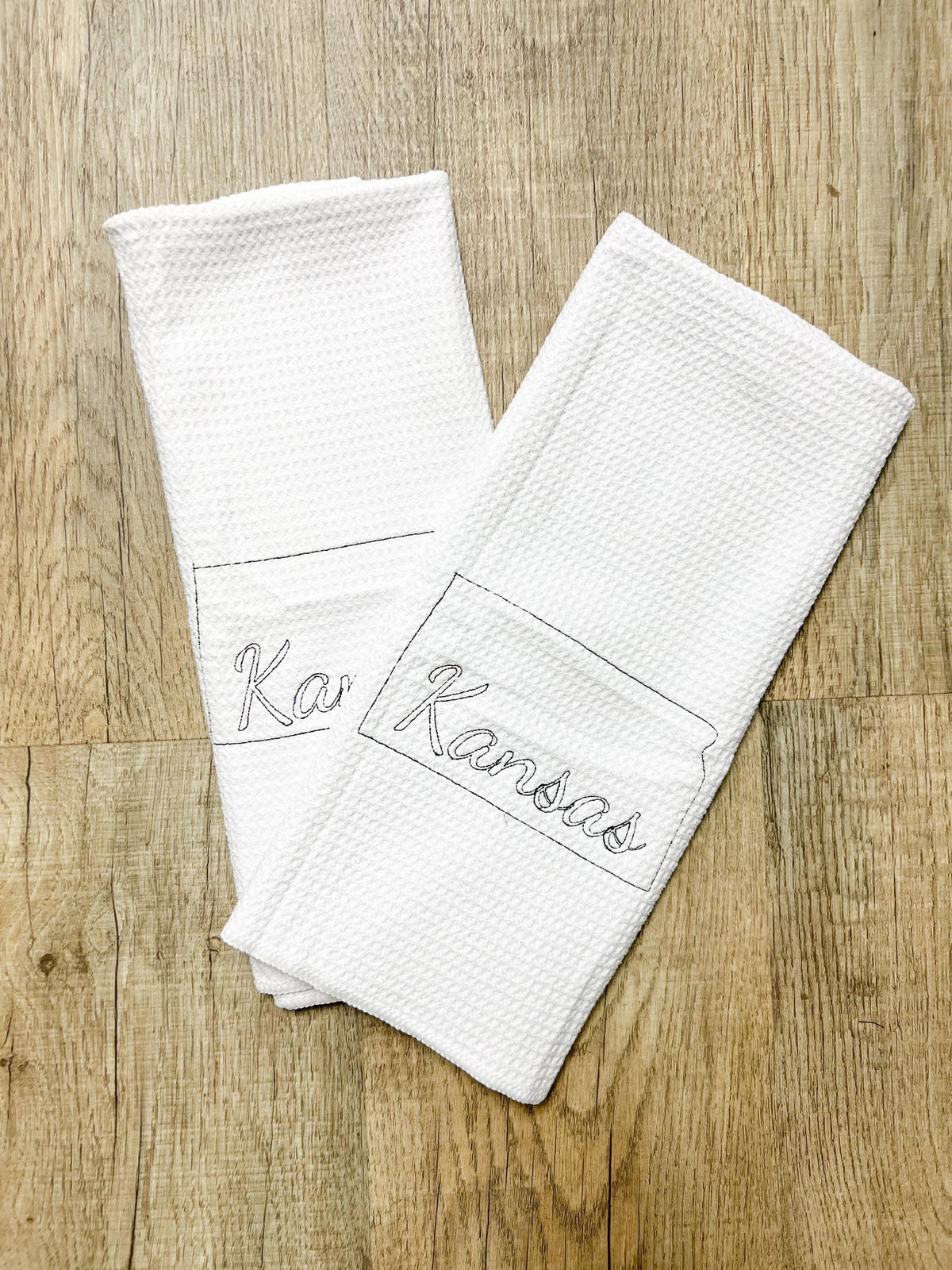 Embroidered state map kitchen towel