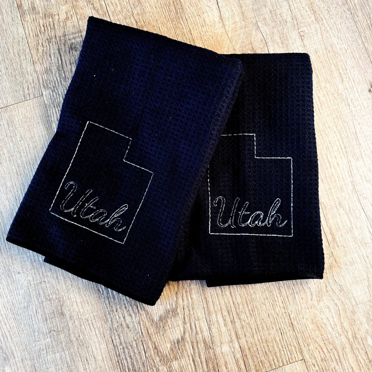Embroidered state map kitchen towel