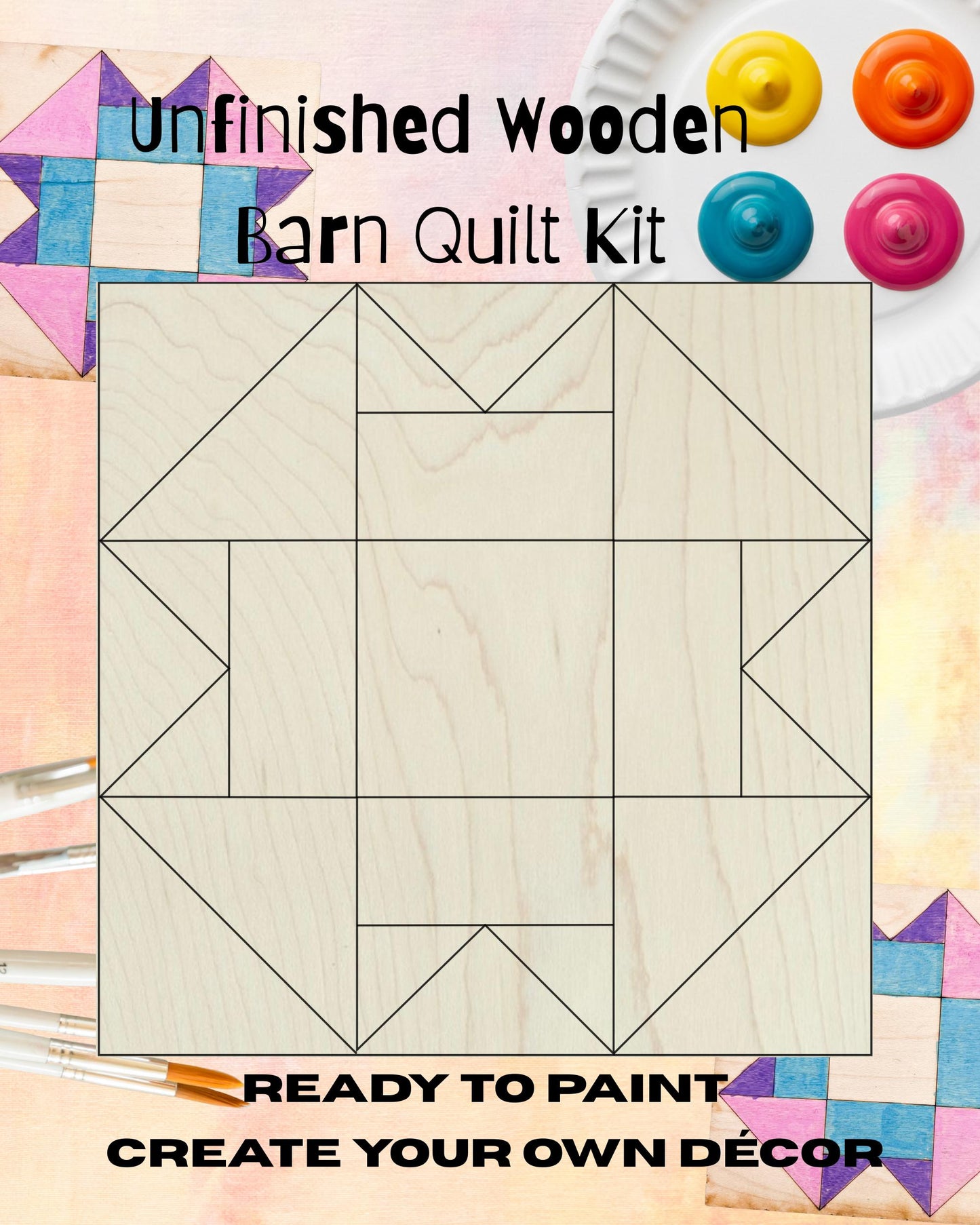 Aesthetic Barn Quilt Block: Unfinished Wood DIY Kit | DIY Barn Quilt Kit Indoor | Wood Quilt Block Crafty Barn Quilt Sign - A Vision to Remember