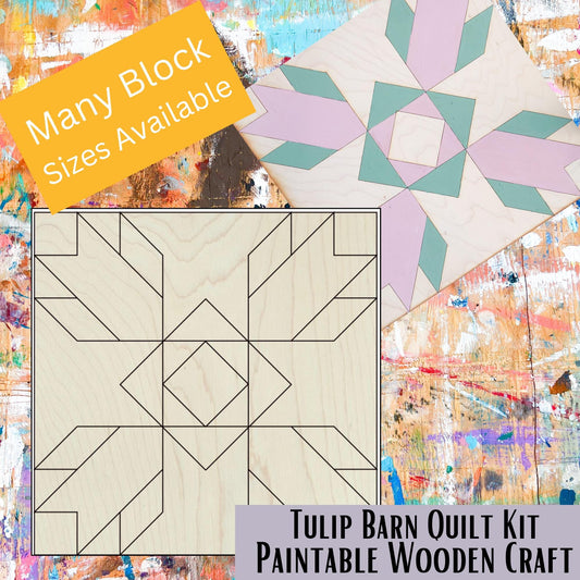 Tulip Barn Quilt Kit: Wooden DIY Craft for Adults | Floral Wood Quilting Patterns to Paint | Paintable Unfinished Wall Art Crafts - A Vision to Remember