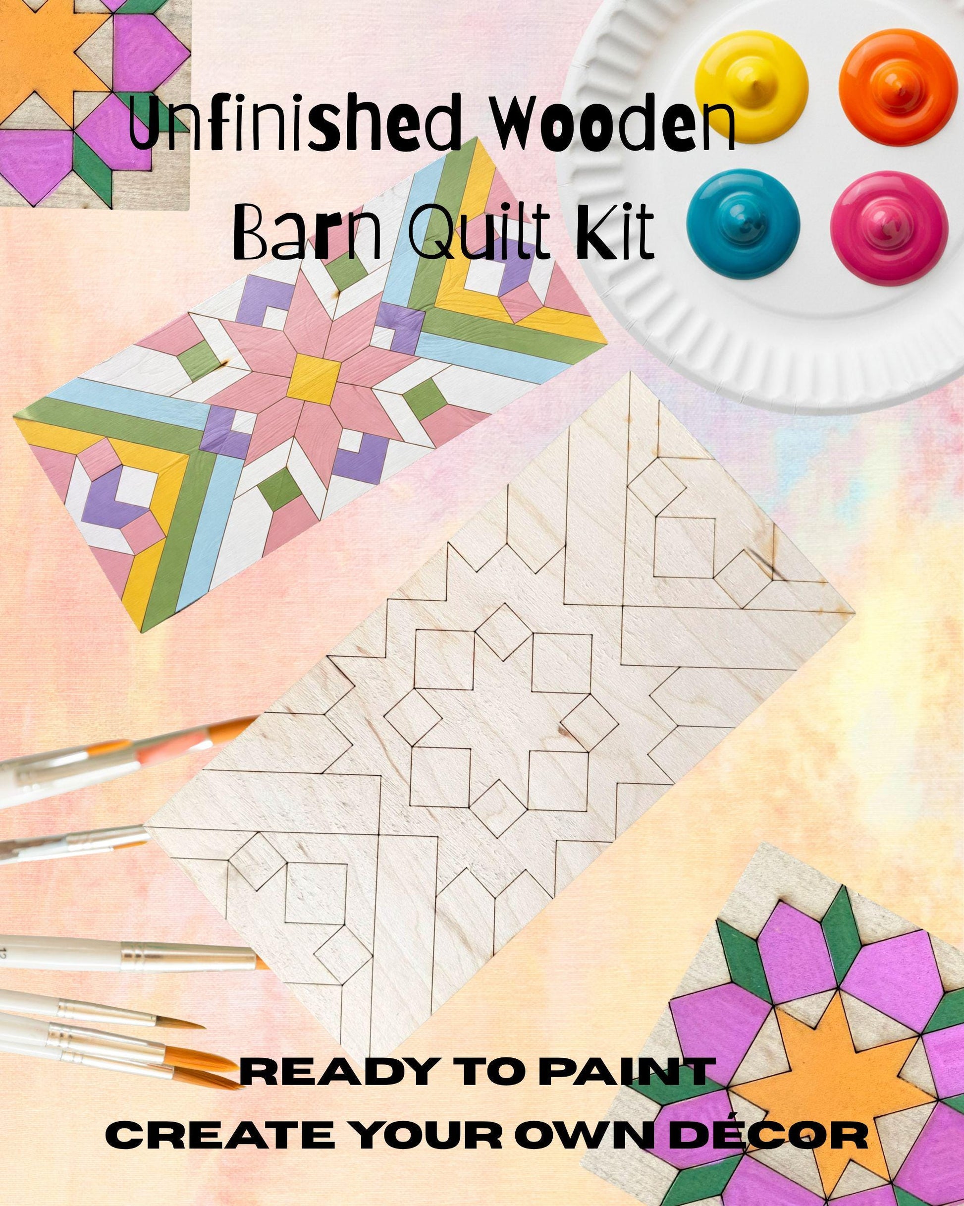 Large Flower Barn Quilt: Rectangle Painting DIY Kit for Adults & Kids |  DIY Barn Quilt Art | Quilted Wood Blocks | Paint Your Quilt - A Vision to Remember
