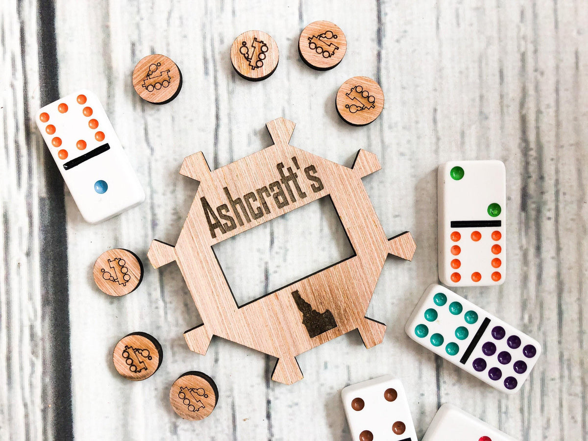 Personalized engraved wooden Mexican Train domino hub
