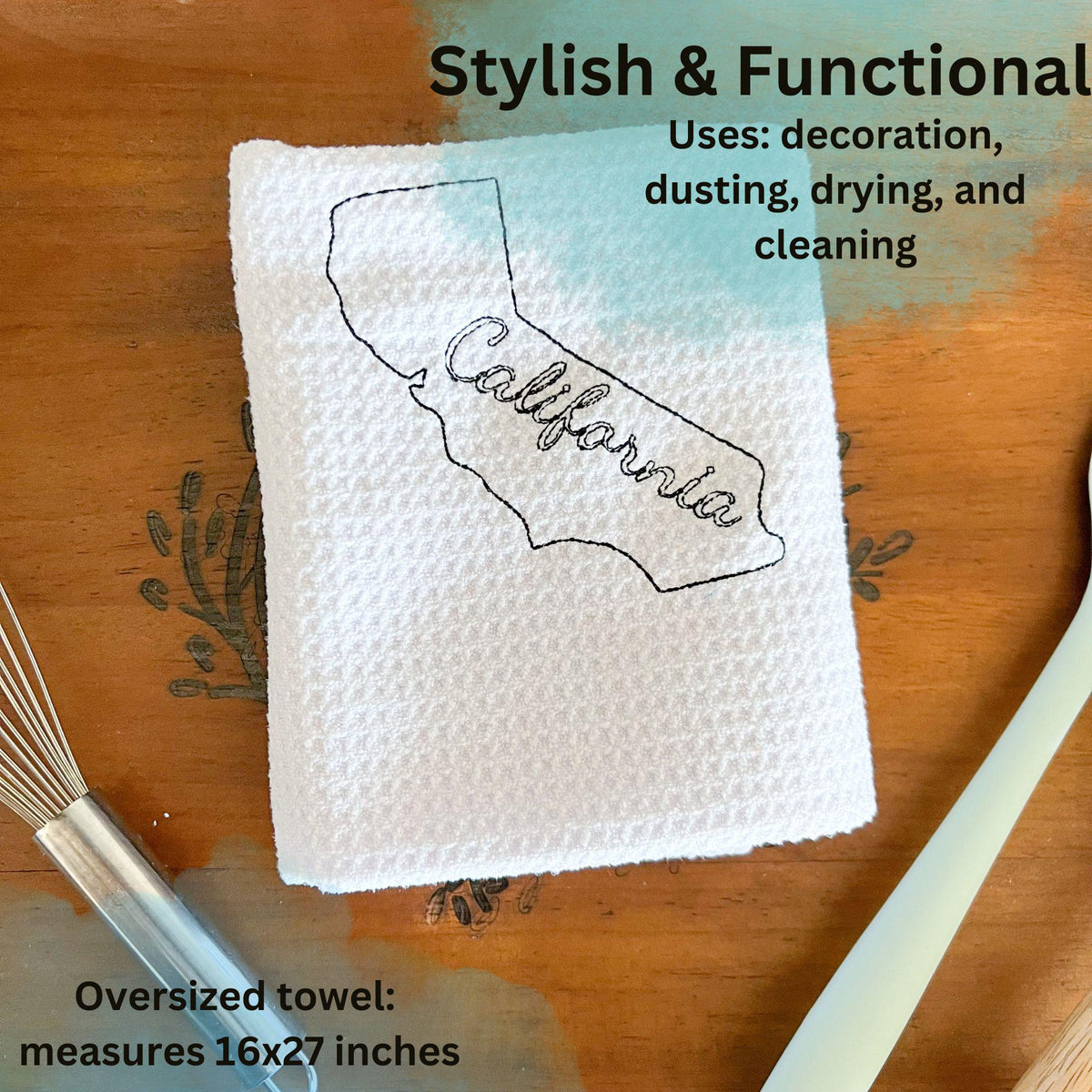 Embroidered state map kitchen towel