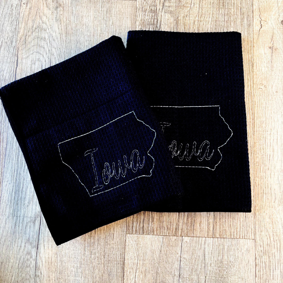 Embroidered state map kitchen towel