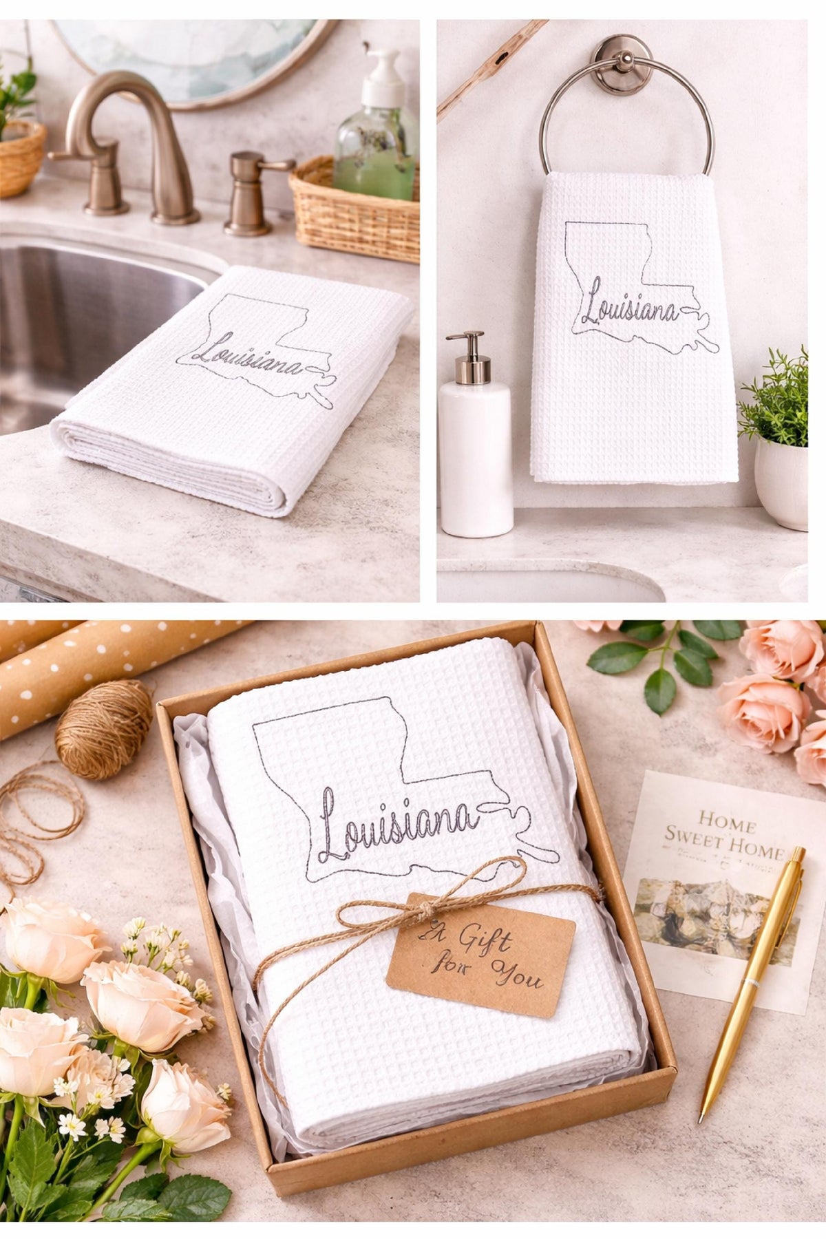 Embroidered state map kitchen towel