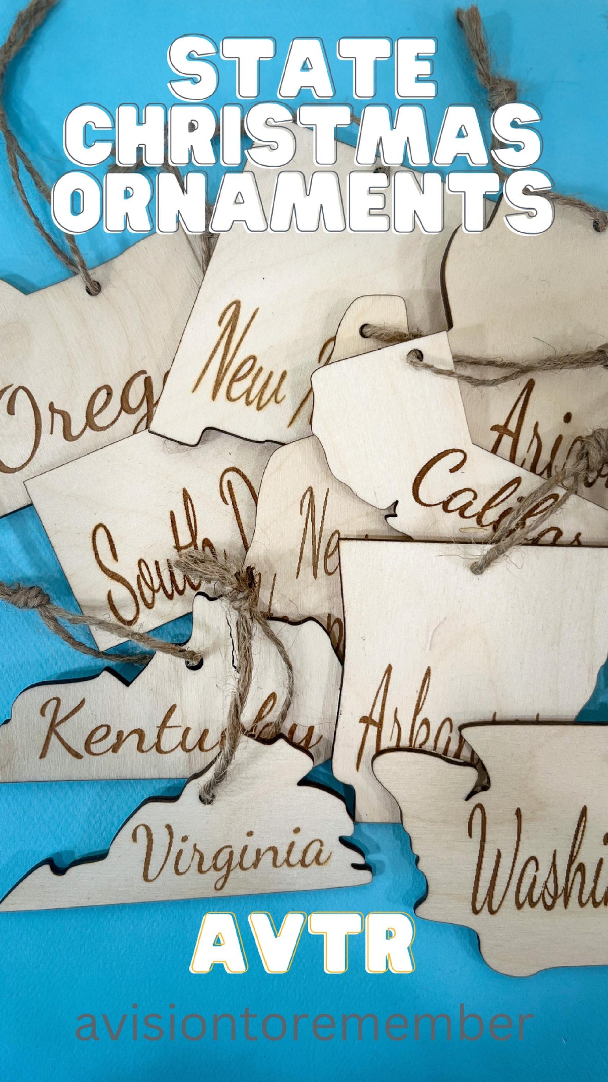 Set of wooden state Christmas ornaments