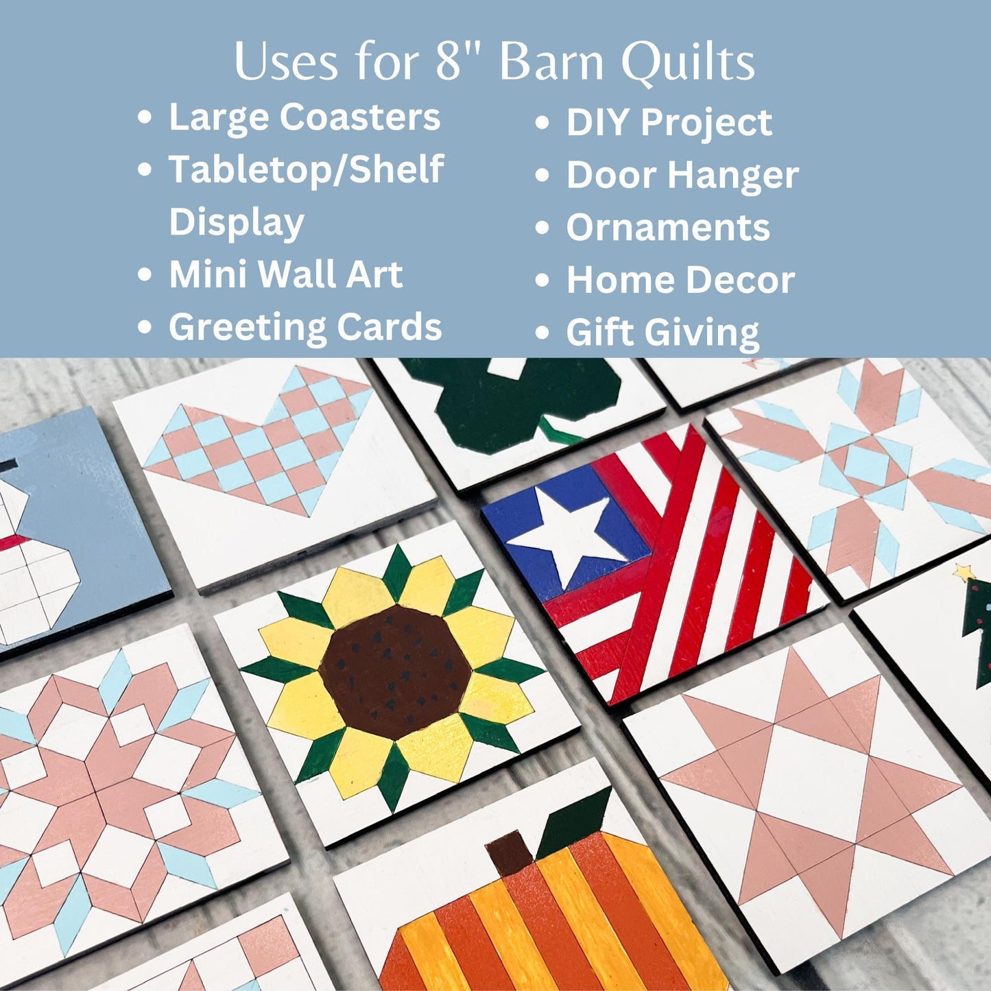 Pick 4 Wooden Barn Quilt Wood Sign | 8 Inch Unfinished DIY Craft Kit | Paint Your Coaster - A Vision to Remember