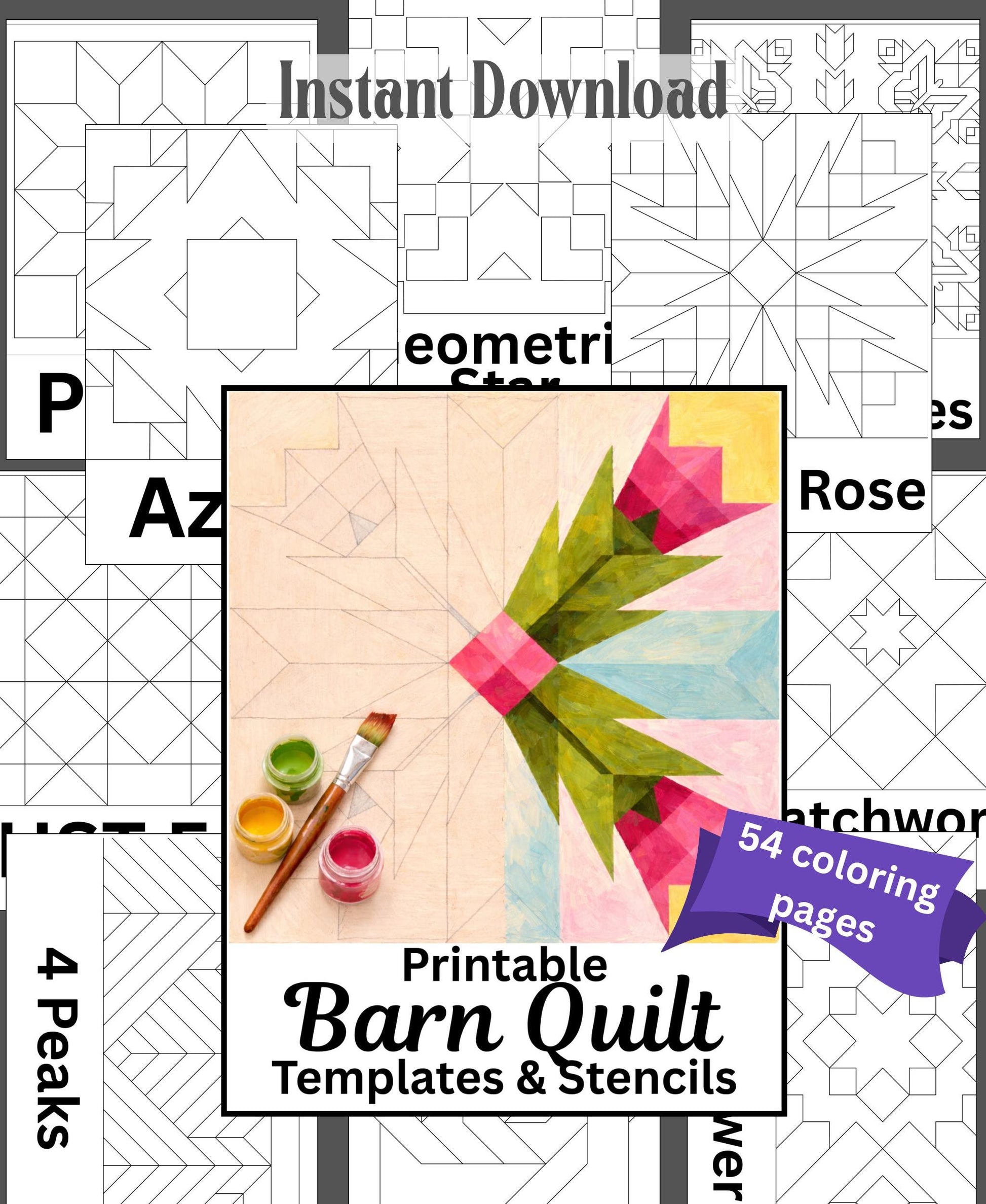 Barn Quilt Patterns Bundle | 54 Quilt Block Designs PDF PNG | Paintable DIY Templates | Wood Quilt Stencil Set | Printable Craft Files - A Vision to Remember
