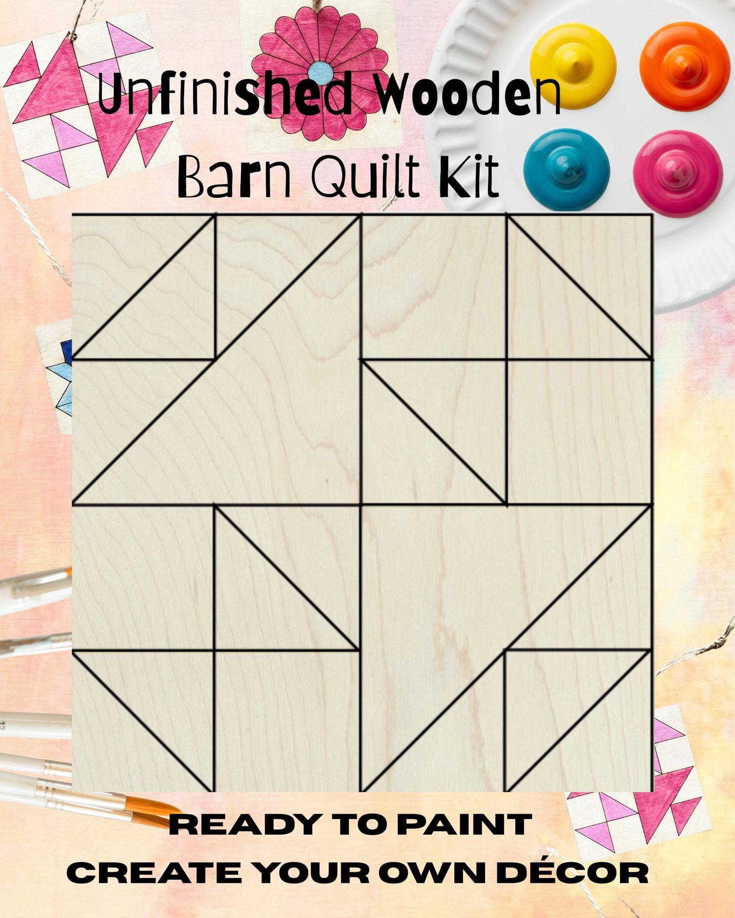 Barn Quilt Kit DIY | Old Maid Woven Basket Pattern | Paintable Wood Quilt Block | Craft Kit for Adults | Unfinished Barn Quilt Wall Art - A Vision to Remember