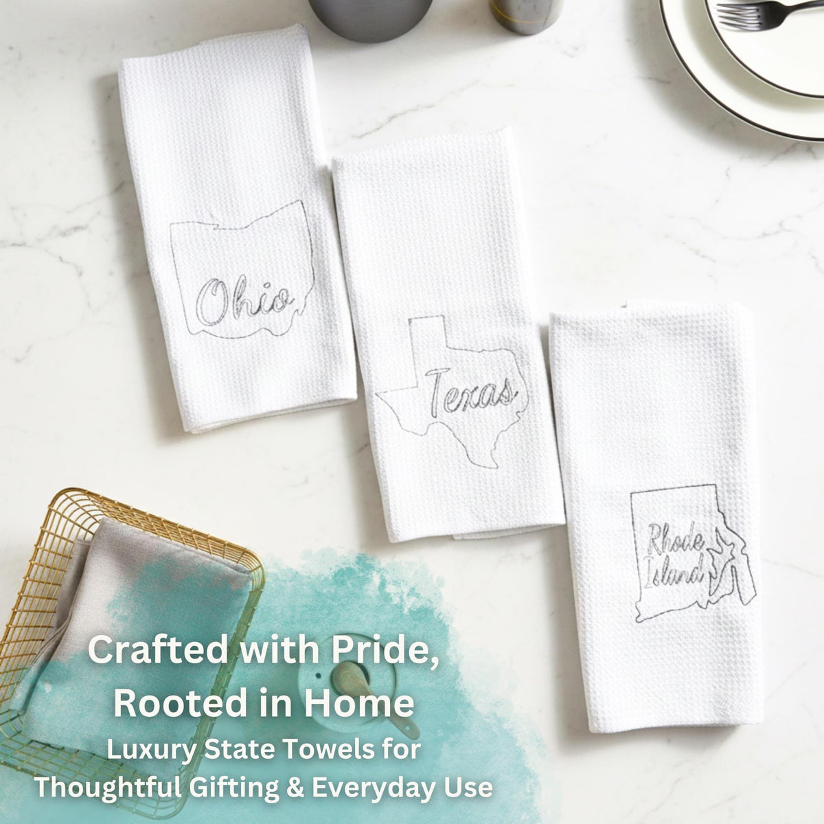 Embroidered state map kitchen towel