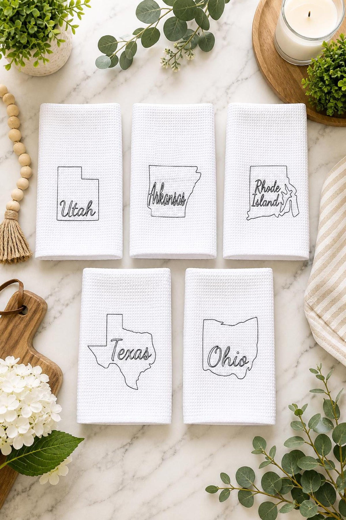 Embroidered state map kitchen towel