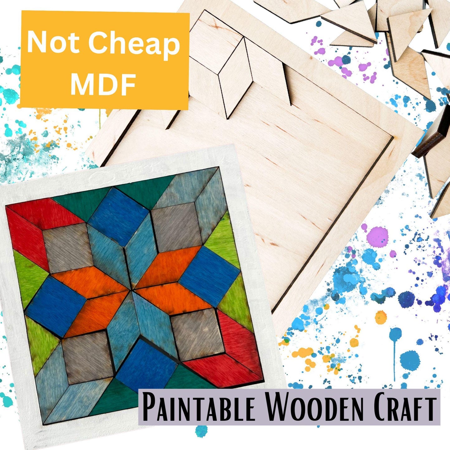 Blank Barn Quilt Puzzle Quilted Wood Blocks | Woodcraft Quilting Kits | Paintable Quilts Art | Wooden Patchwork Mini Signs | Handmade Puzzle - A Vision to Remember