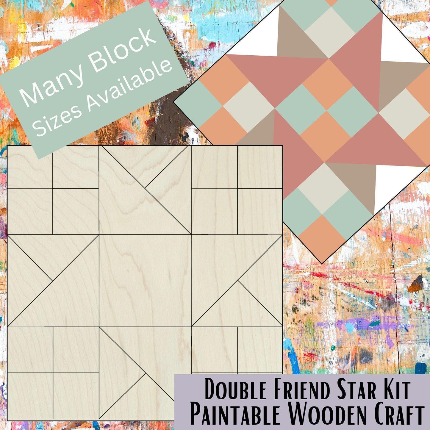 Wooden Barn Quilt Kit: Double Friendship Star, Unfinished DIY Craft | Star Water Wheel Wood Quilt Art Kit | Unfinished Barn Quilt Paintable - A Vision to Remember