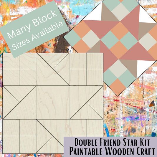 Wooden Barn Quilt Kit: Double Friendship Star, Unfinished DIY Craft | Star Water Wheel Wood Quilt Art Kit | Unfinished Barn Quilt Paintable - A Vision to Remember