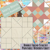 Wooden Barn Quilt Kit: Double Friendship Star, Unfinished DIY Craft | Star Water Wheel Wood Quilt Art Kit | Unfinished Barn Quilt Paintable