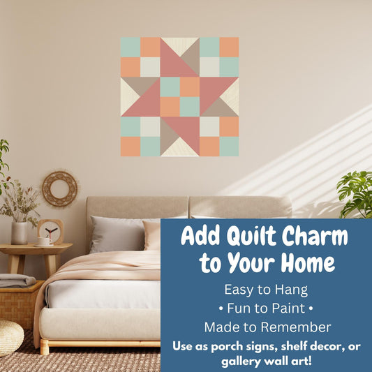 Wooden Barn Quilt Kit: Double Friendship Star, Unfinished DIY Craft | Star Water Wheel Wood Quilt Art Kit | Unfinished Barn Quilt Paintable - A Vision to Remember