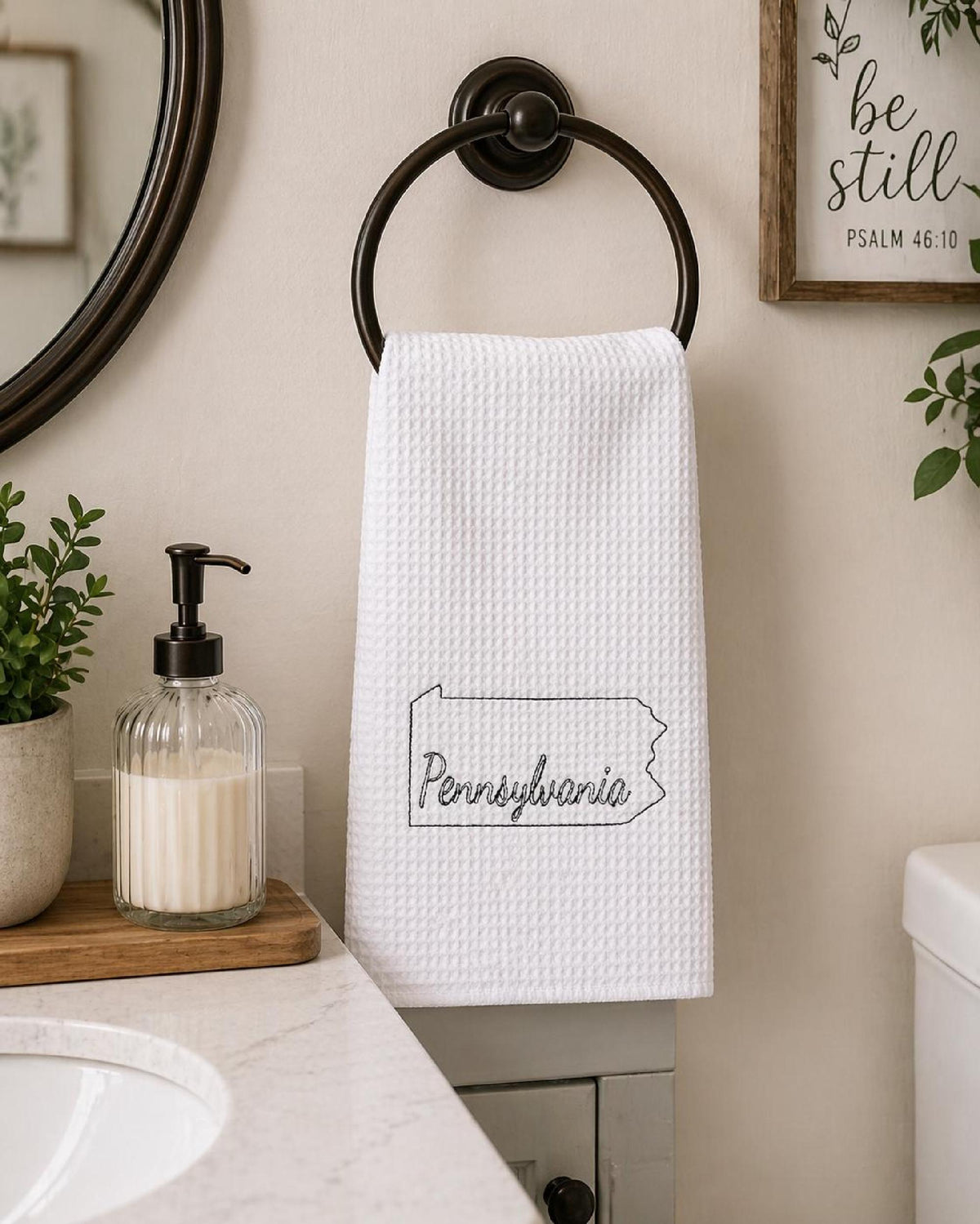 Embroidered state map kitchen towel