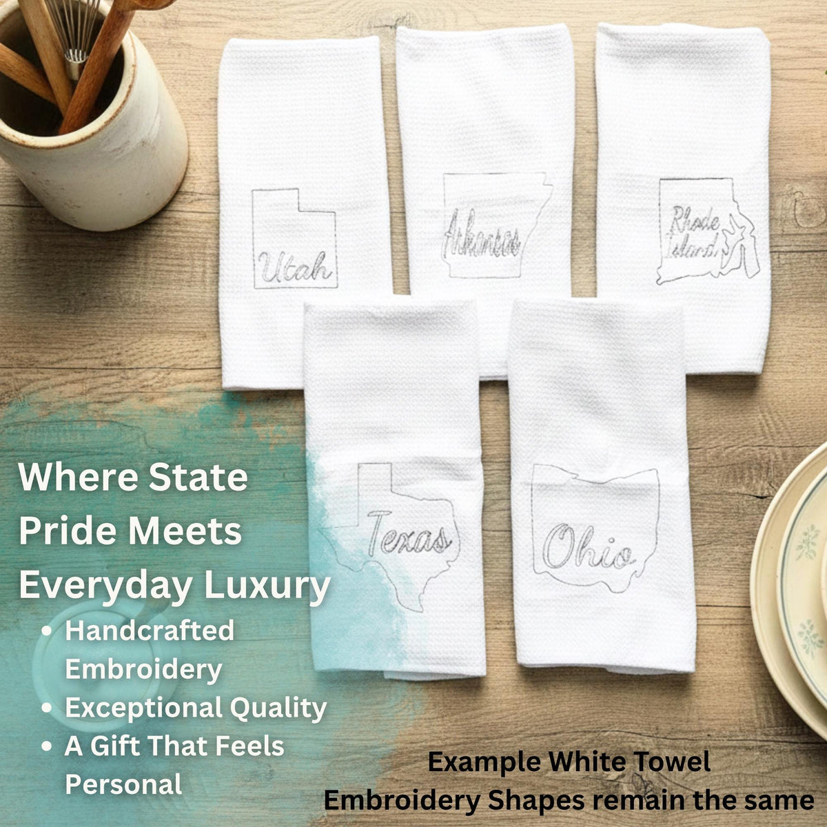 State housewarming gift set with towel, wood ornament and bookmark