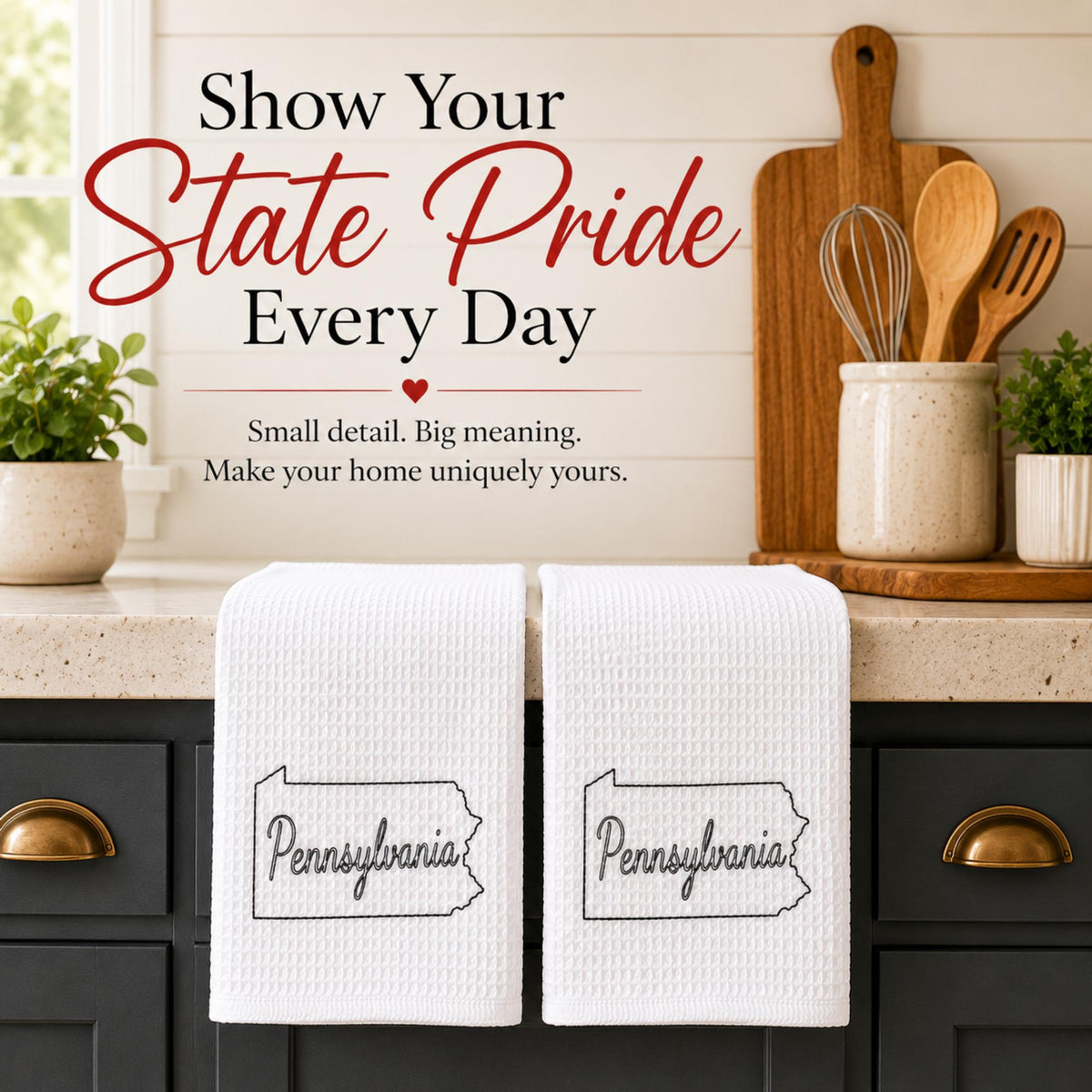State housewarming gift set with towel, wood ornament and bookmark