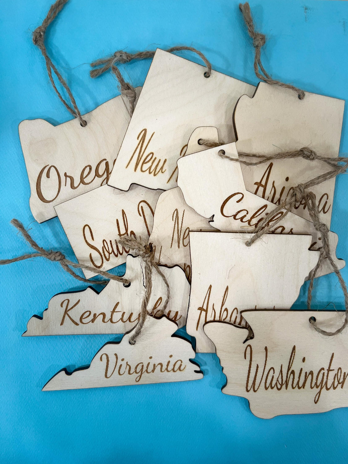 State housewarming gift set with towel, wood ornament and bookmark