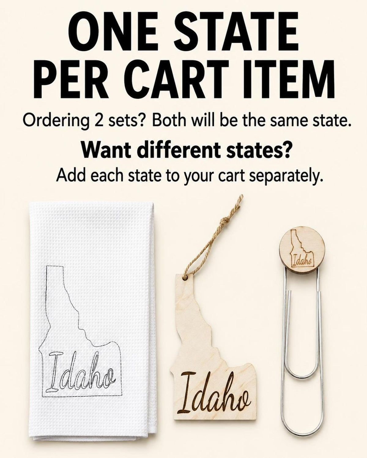 State housewarming gift set with towel, wood ornament and bookmark