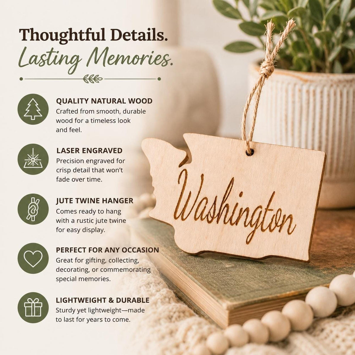 State housewarming gift set with towel, wood ornament and bookmark