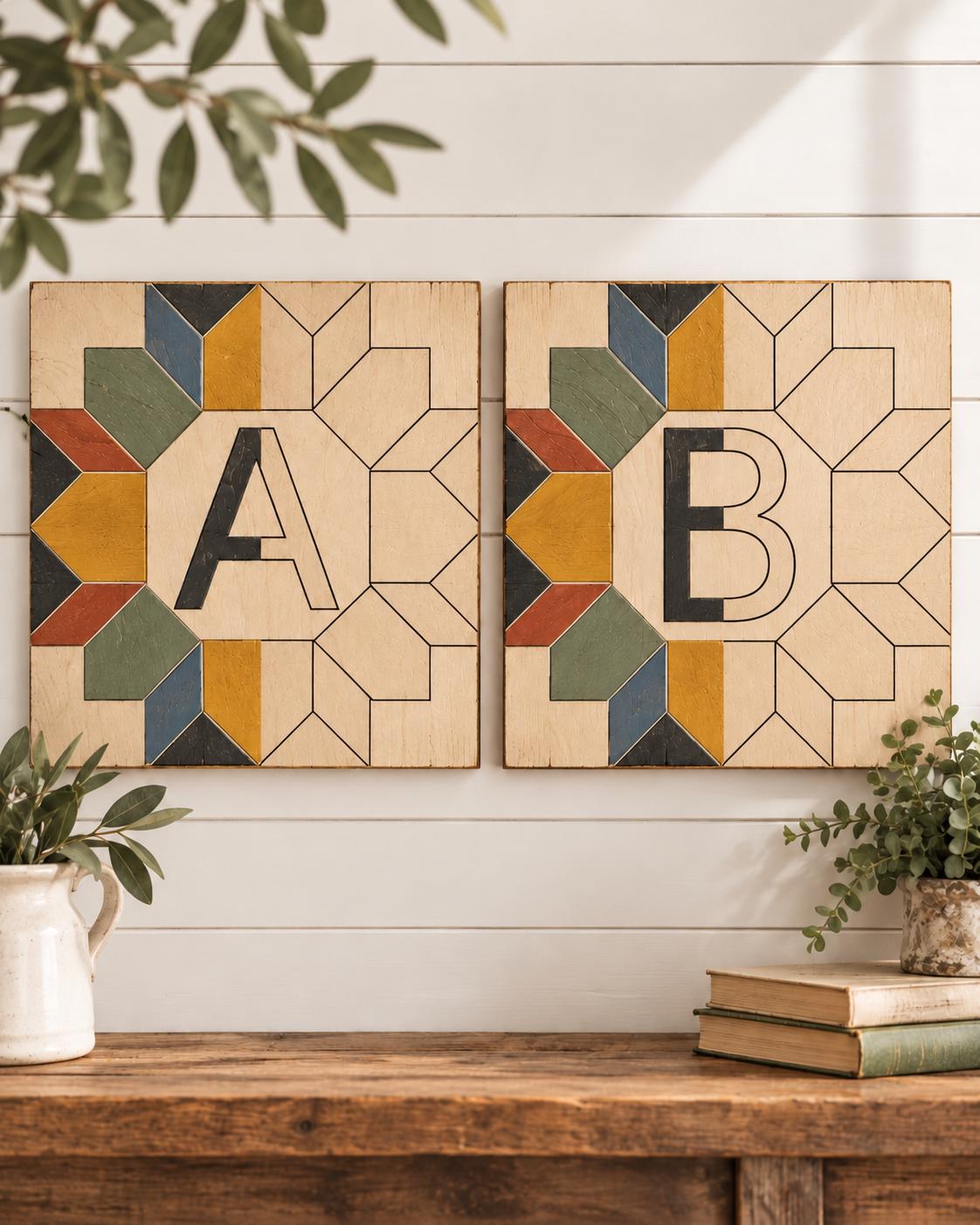 Unfinished wooden monogram letter barn quilt kit to paint