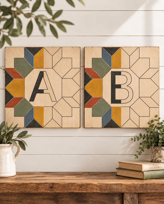 Unfinished wooden monogram letter barn quilt kit to paint