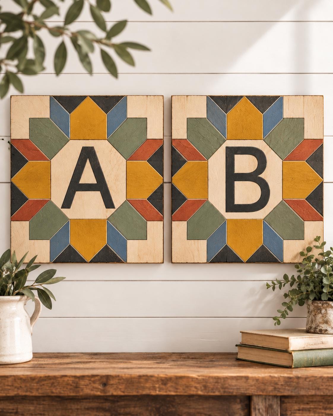 Unfinished wooden monogram letter barn quilt kit to paint