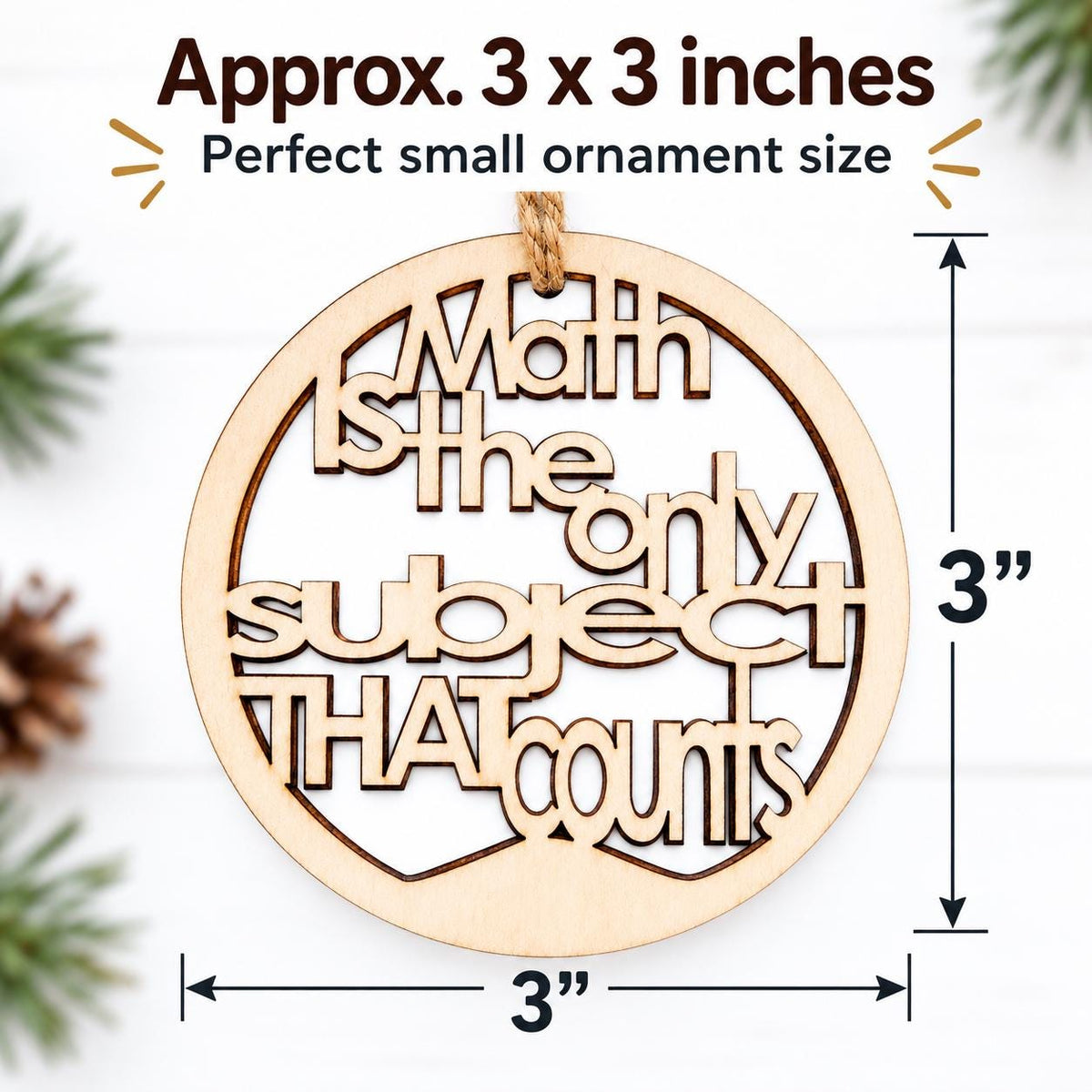 Wooden math teacher Christmas ornament reading Math is the only subject that counts