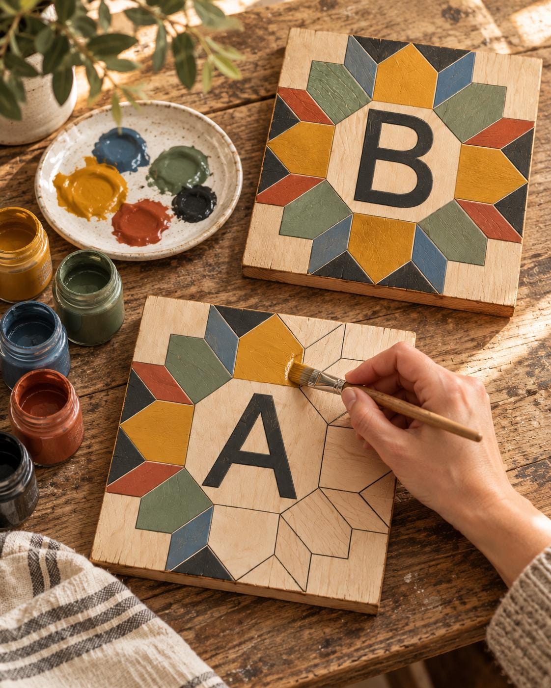 Unfinished wooden monogram letter barn quilt kit to paint