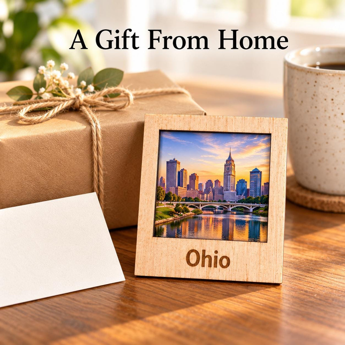 Wooden polaroid style photo magnet engraved State Name