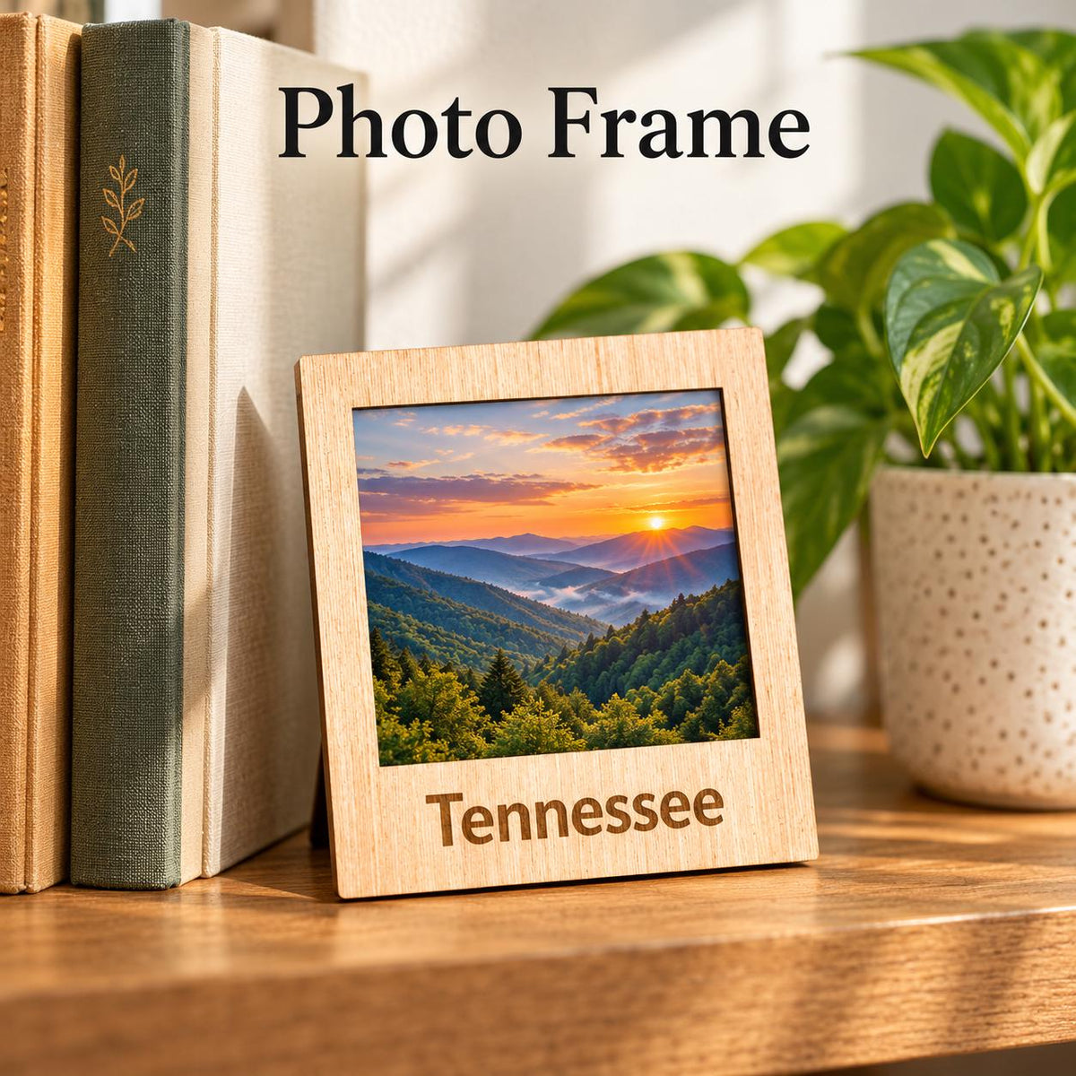 Wooden polaroid style photo magnet engraved State Name