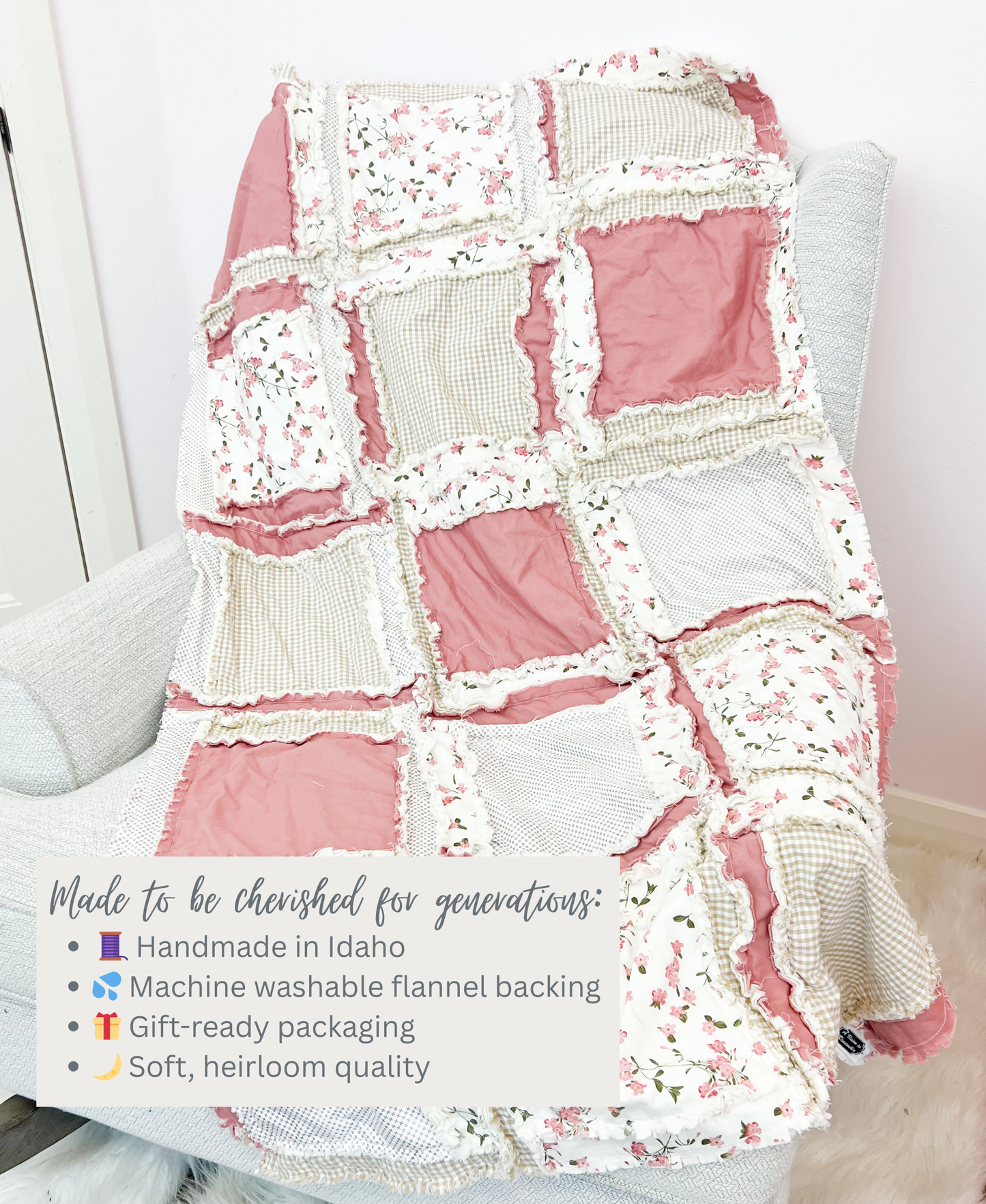 Mauve & Tan Plaid Floral Baby Girl Crib Quilt – Earthy Boho Nursery Bedding - A Vision to Remember