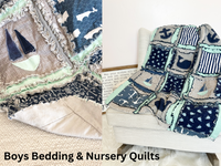 Nautical Crib Bedding Boy - Grey / Navy Blue / Sage Green - A Vision to Remember