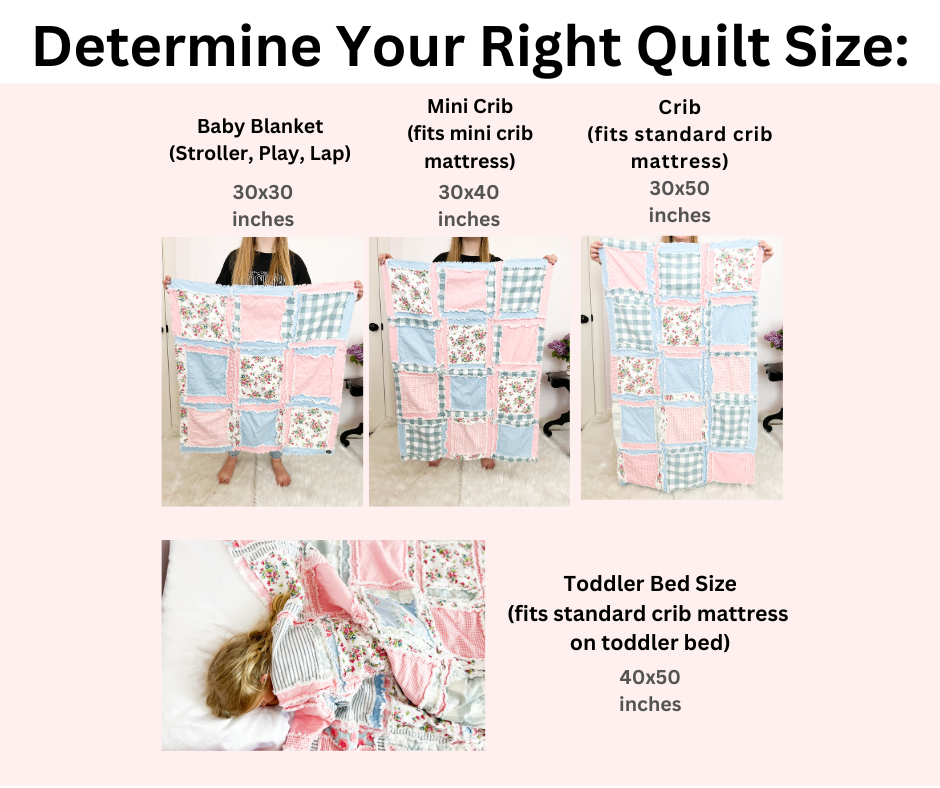 30 inch x 40 inch baby rag quilt size comparison with 50x60 inch and patchwork design