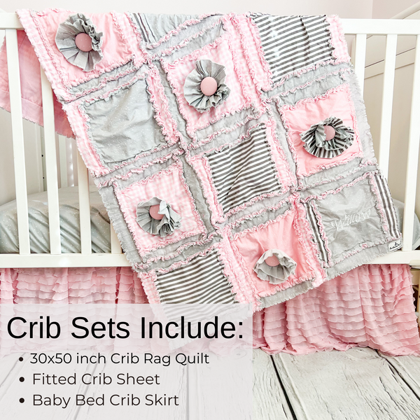 Flower Baby Girl Crib Bedding Handmade Pink Floral Rag Quilt for Nursery A Vision to Remember