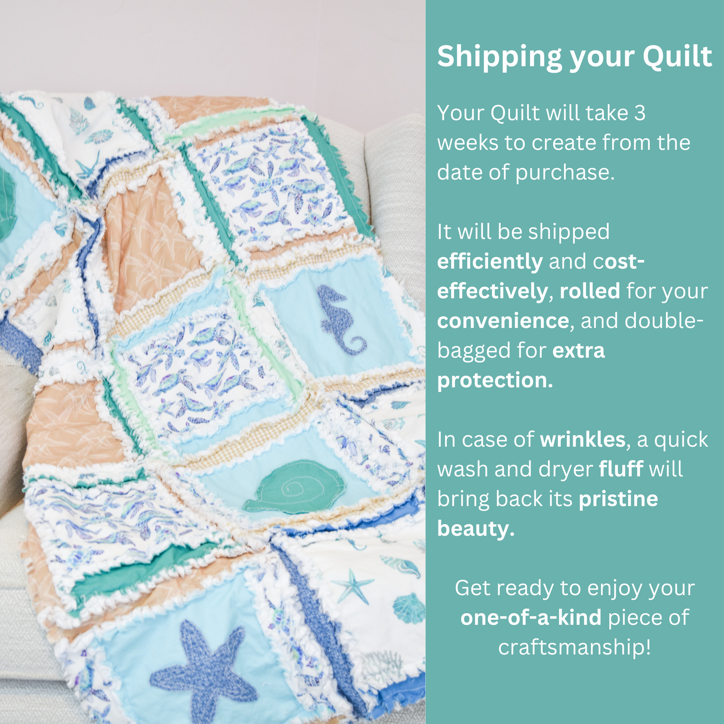 Beach Baby Bedding Rag Quilt – Coastal Theme Baby Quilt for Nursery, Handmade & Soft - A Vision to Remember