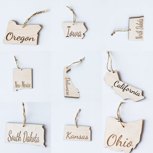 Wooden Engraved State Christmas Ornament - All 50 Available - A Vision to Remember