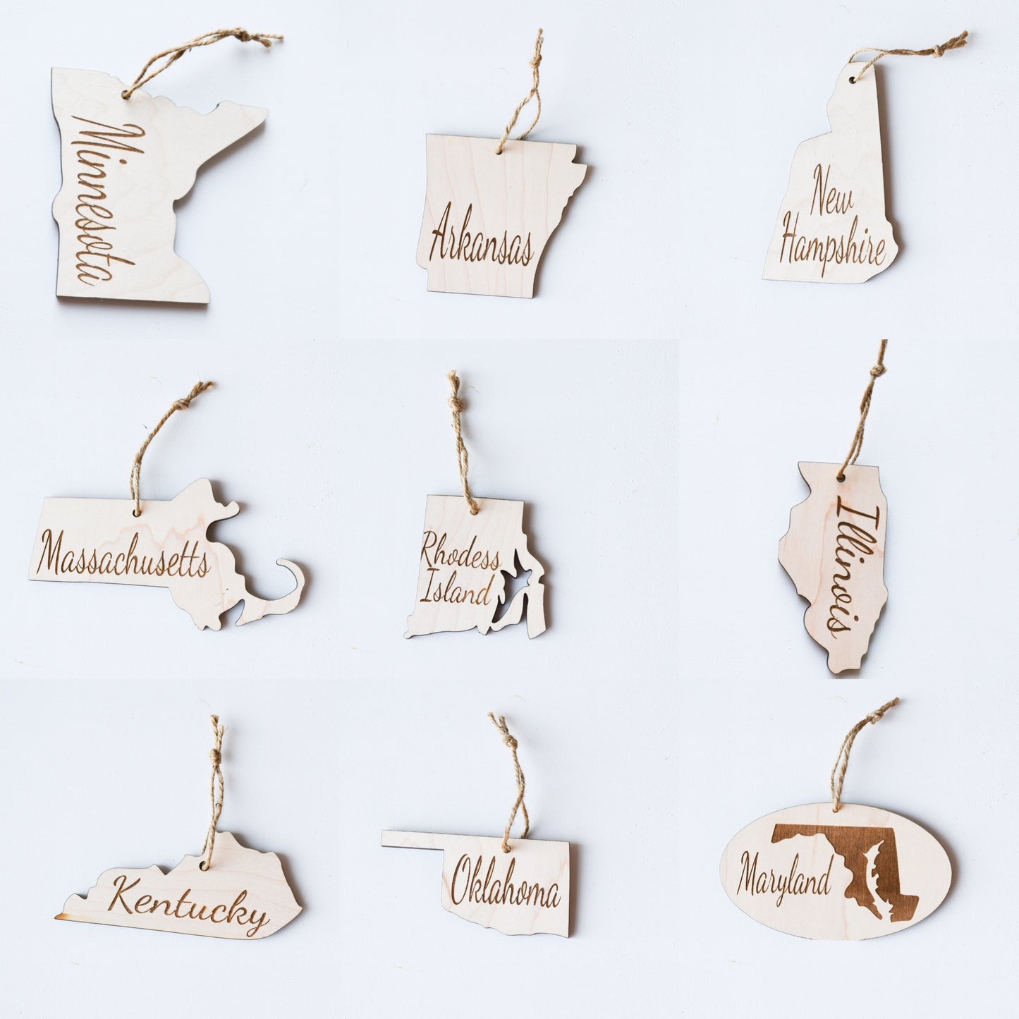 Wooden Engraved State Christmas Ornament - All 50 Available - A Vision to Remember