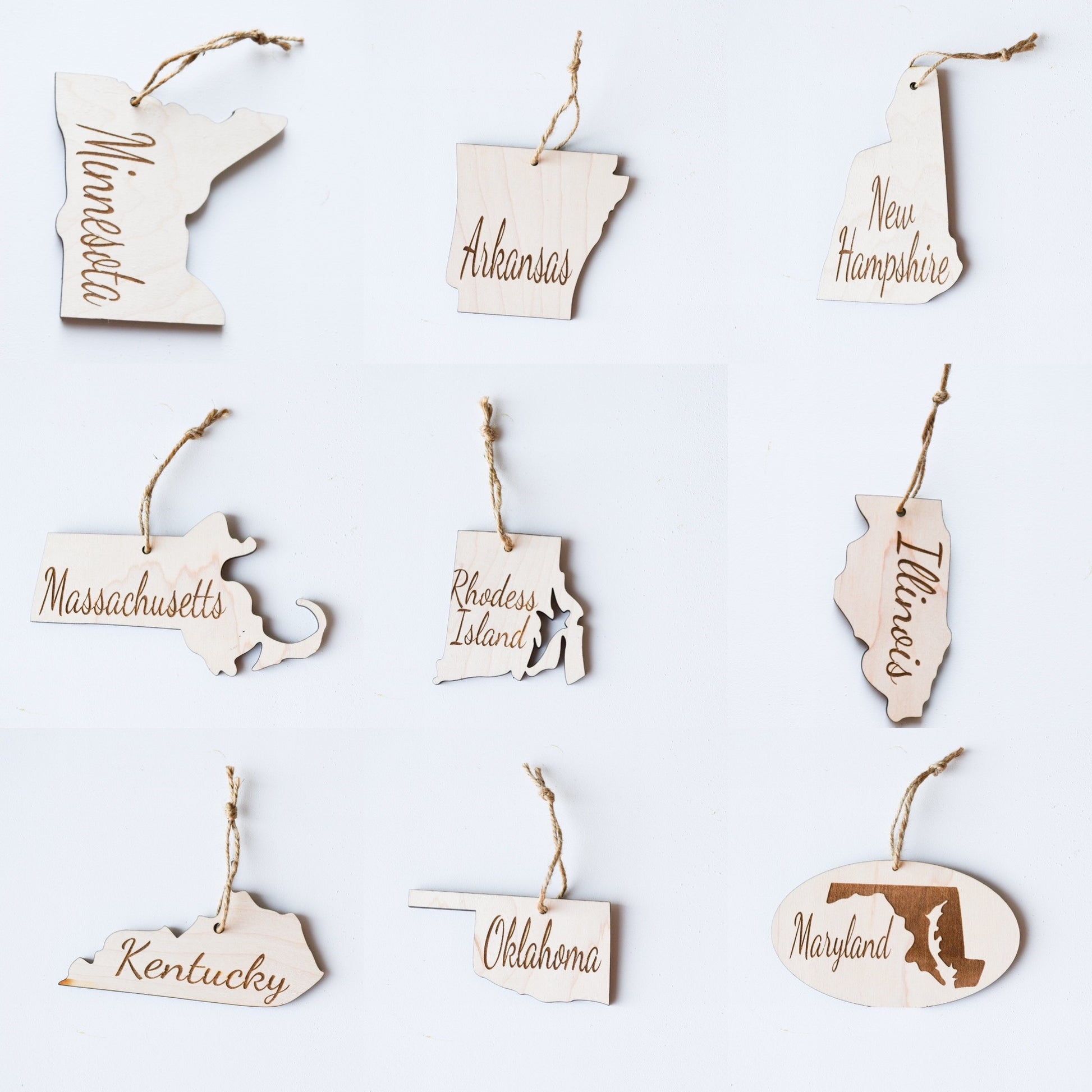 Wooden Engraved State Christmas Ornament - All 50 Available - A Vision to Remember
