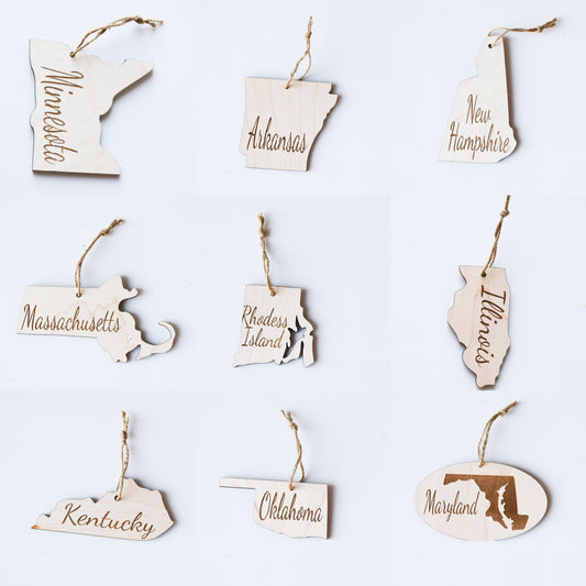 Wooden Engraved State Christmas Ornament - All 50 Available - A Vision to Remember